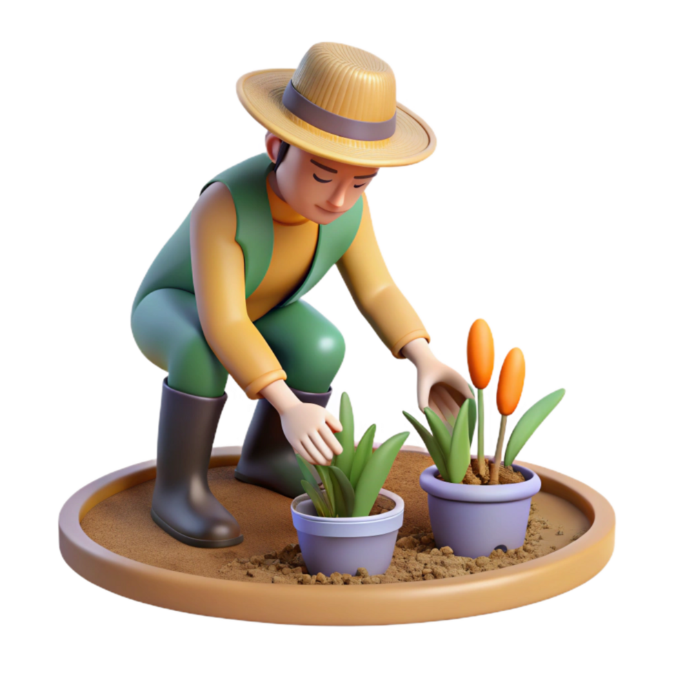 serene traditional Man Planting Seeds in Garden Isolated New Beginnings authentic png