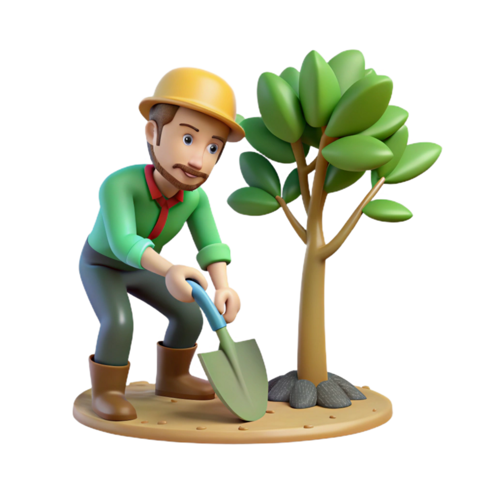 impressive rustic Man Planting Tree Cutout Environmental Action high quality png