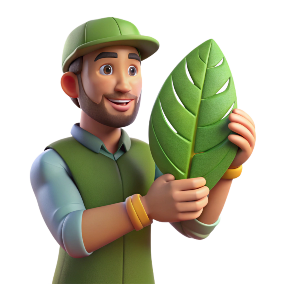 dramatic creative Man Examining Leaf Cutout Detailed View authentic png