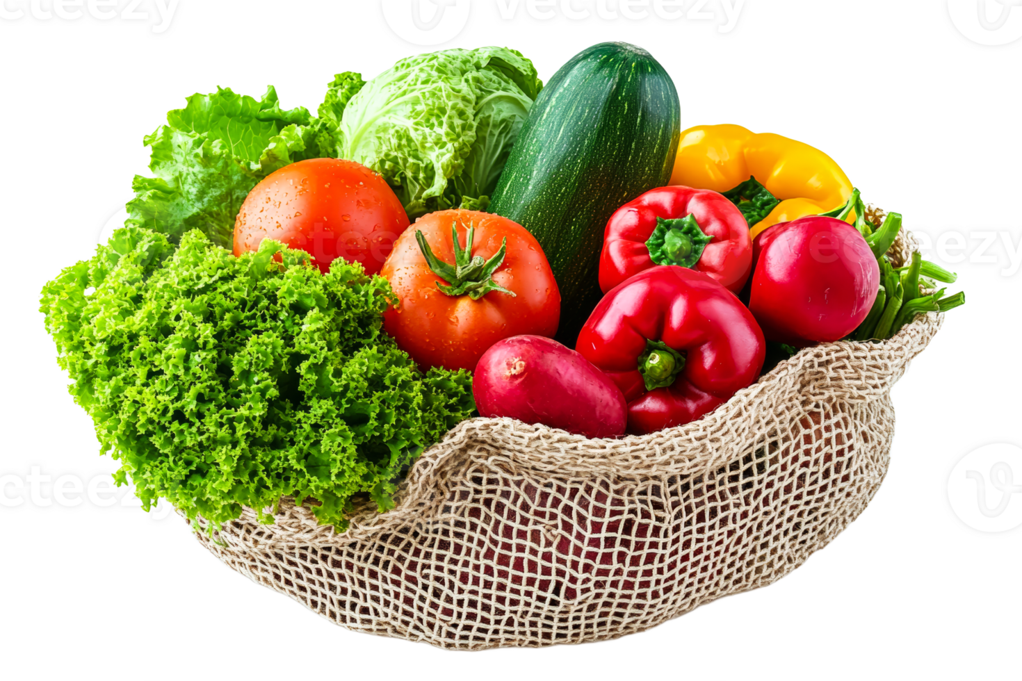 Fresh produce in a vibrant vegetable basket png