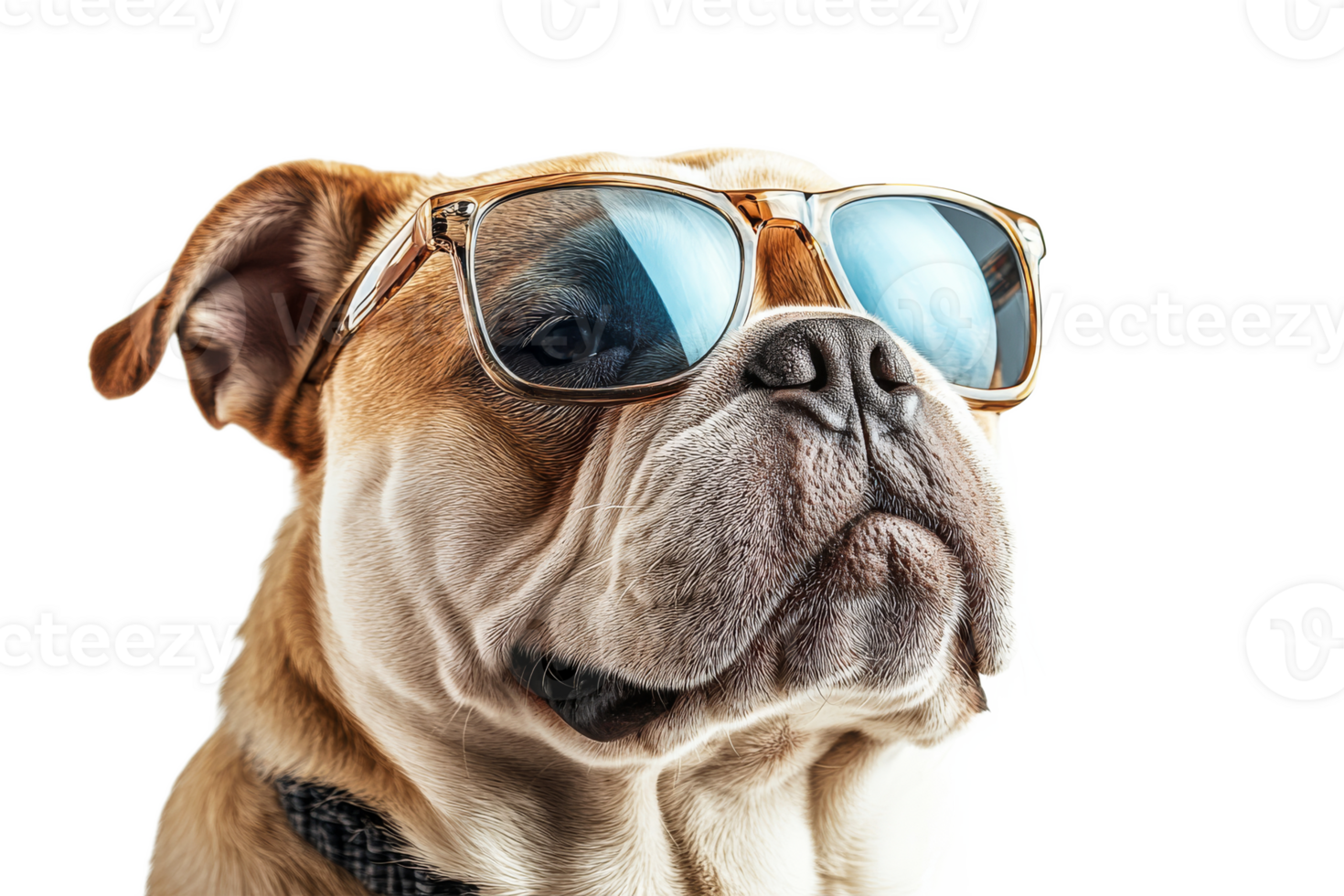 Bulldog wearing sunglasses on a transparent background png