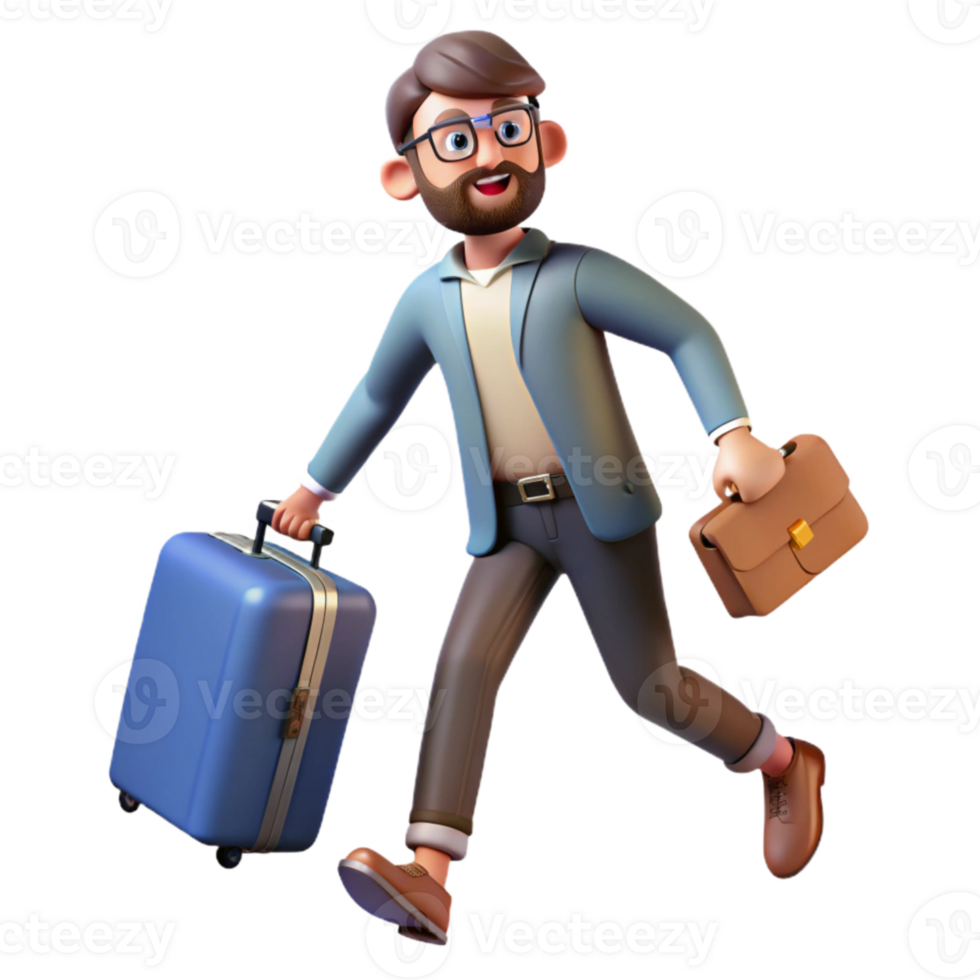 stunning rustic Man Teleporting with Suitcase Business Trip Theme Isolated exclusive png