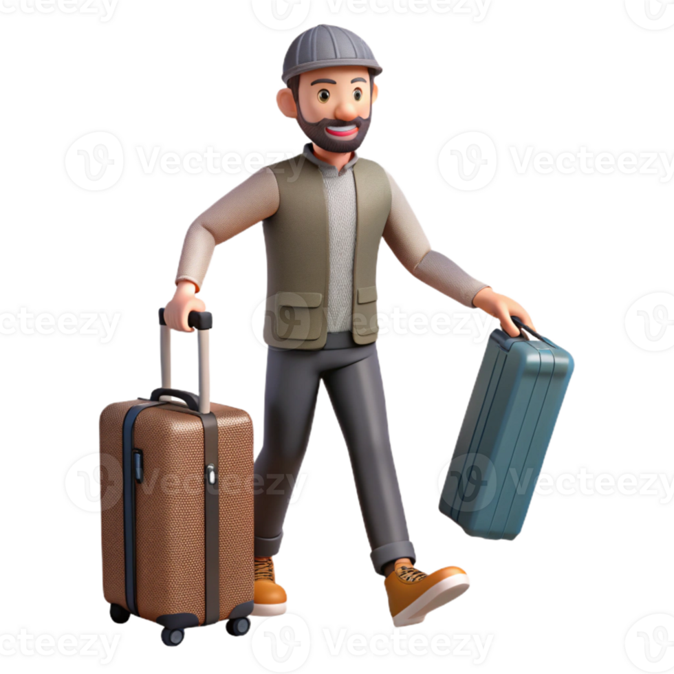 stunning classic Man Teleporting with Suitcase Business Trip Theme Isolated professional png