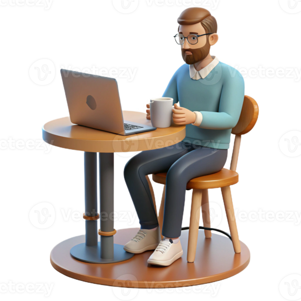 magnificent abstract Man Working on Laptop in Cafe Transparent Background original png