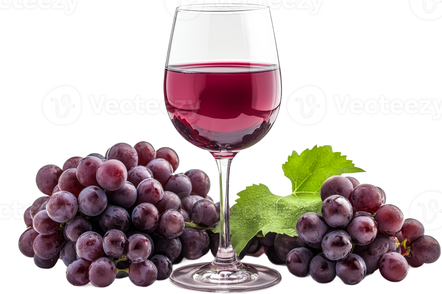 Fresh red wine and ripe grapes on clear backdrop png