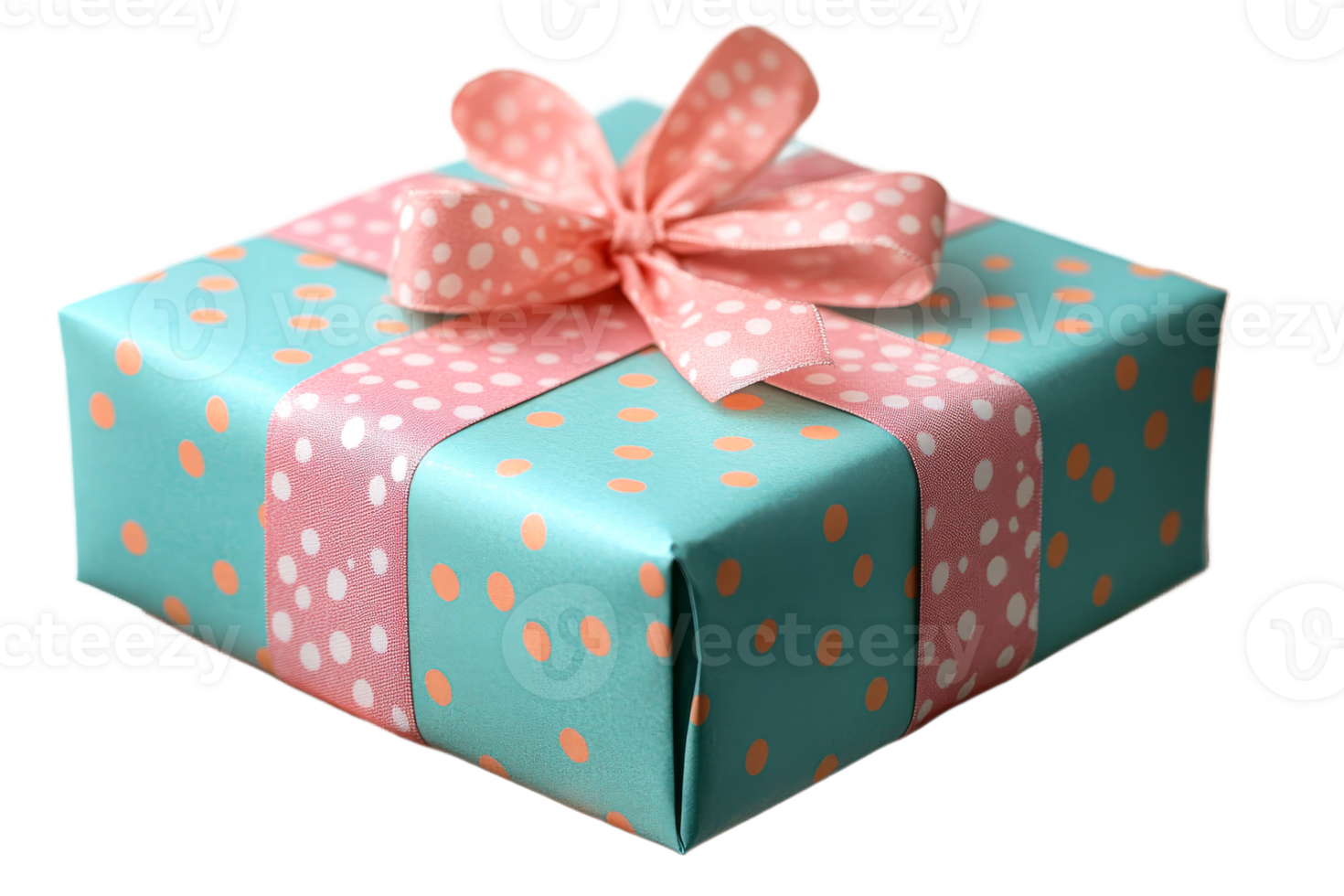 Colorful gift box with polka dots and ribbon design png