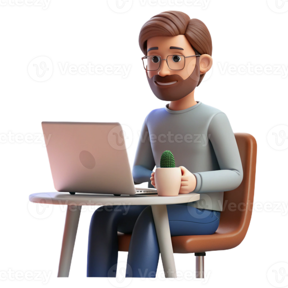 magnificent abstract Man Working on Laptop in Cafe Transparent Background authentic png