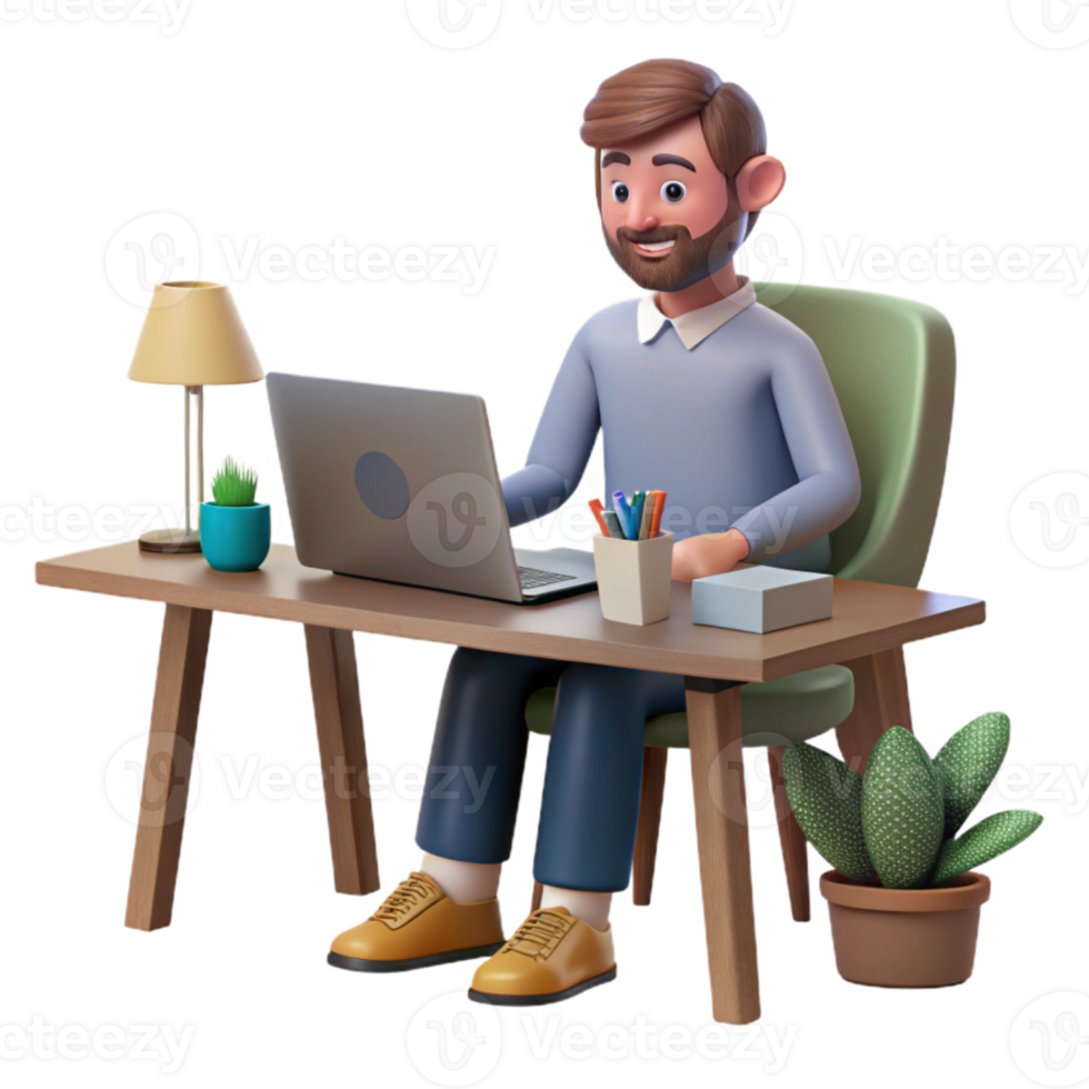 magnificent artistic Man Working on Laptop in Cafe Transparent Background exclusive png