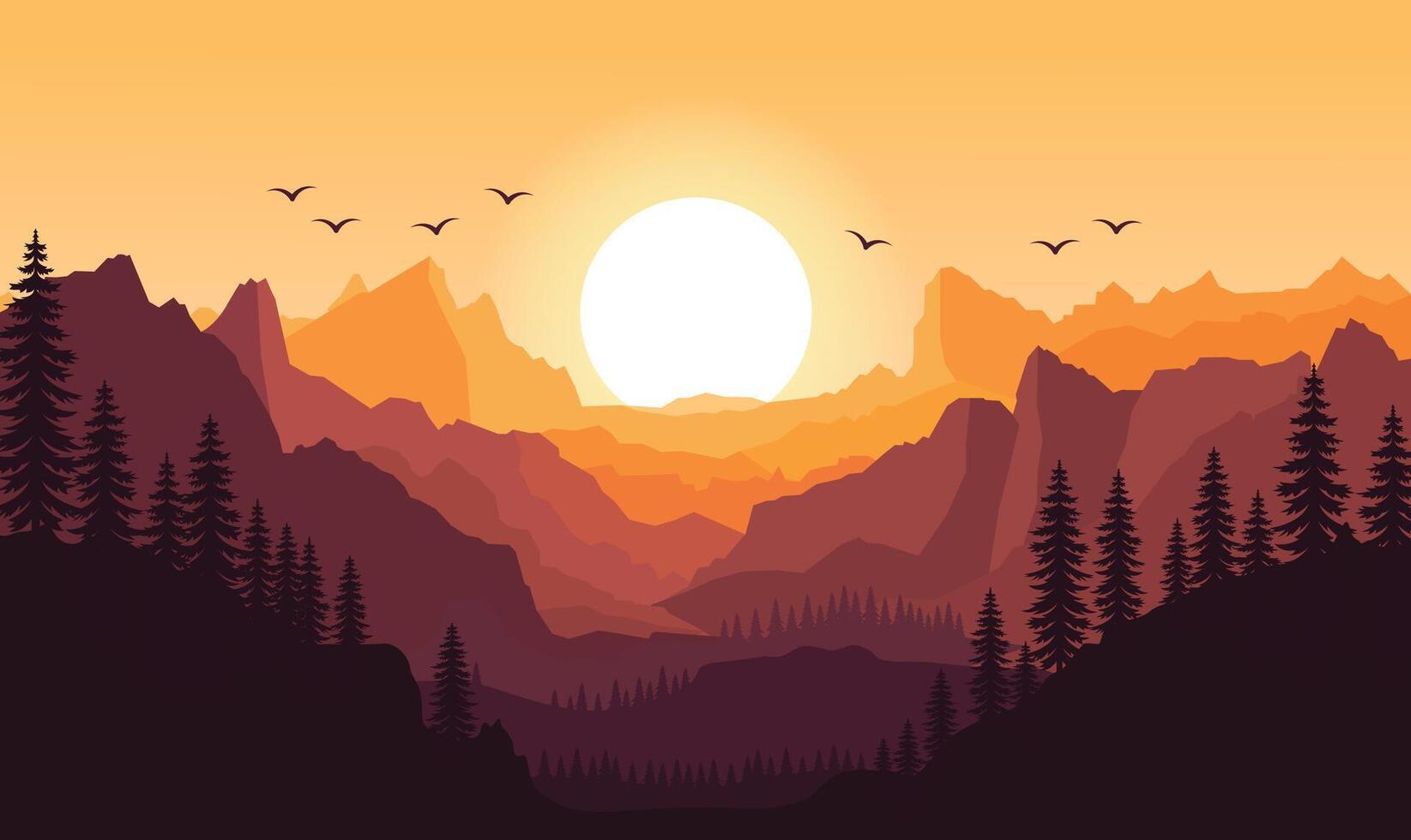 Peaceful Mountains Nature Landscape with Canyon and Sun at