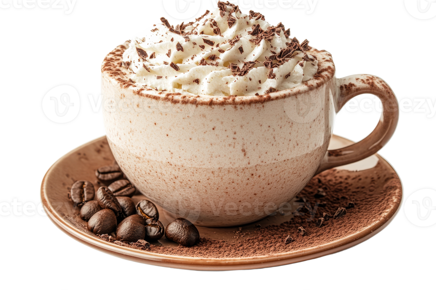 Rich hot chocolate with whipped cream and chocolate shavings png