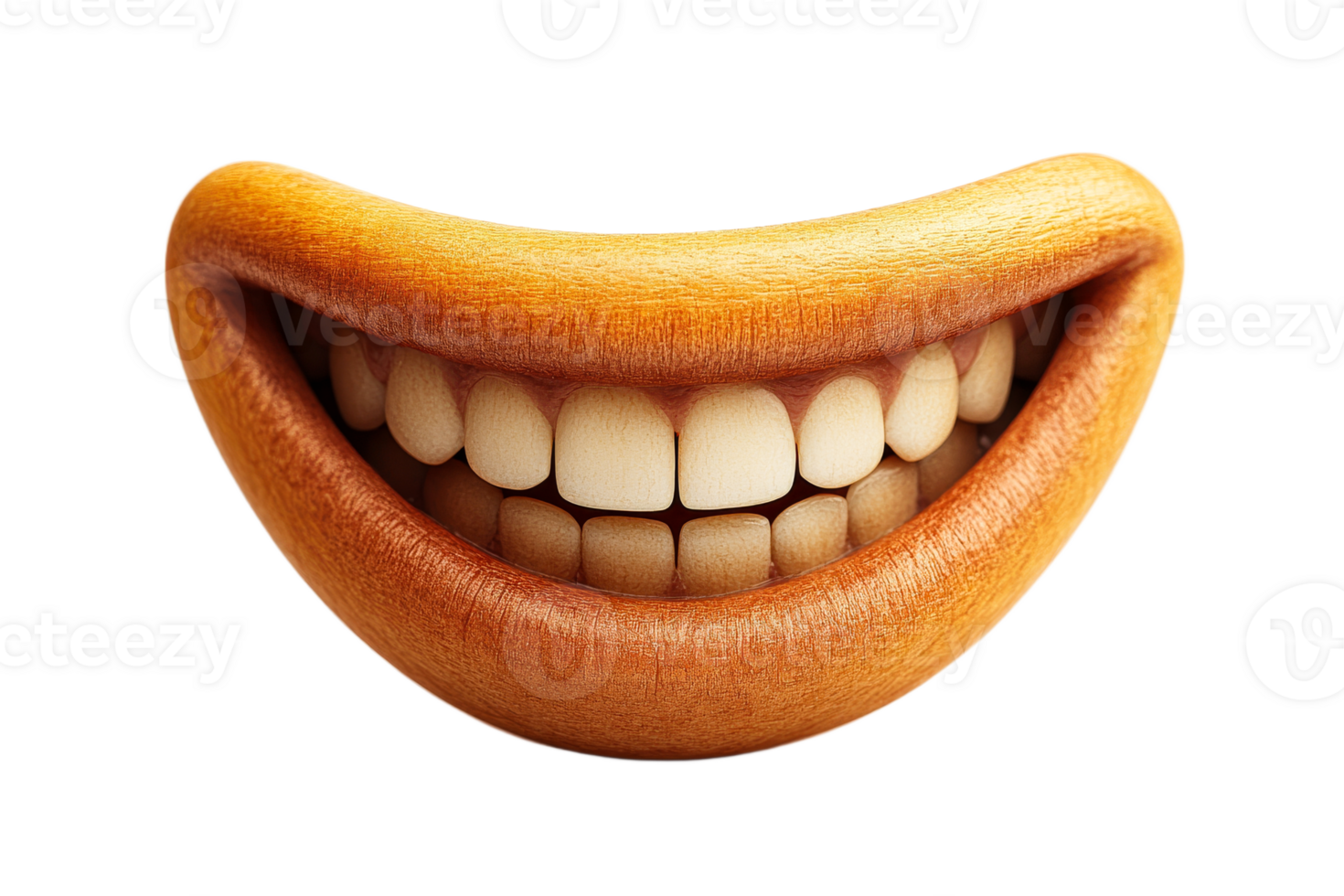 Brightly smiling wooden face with cheerful expression png