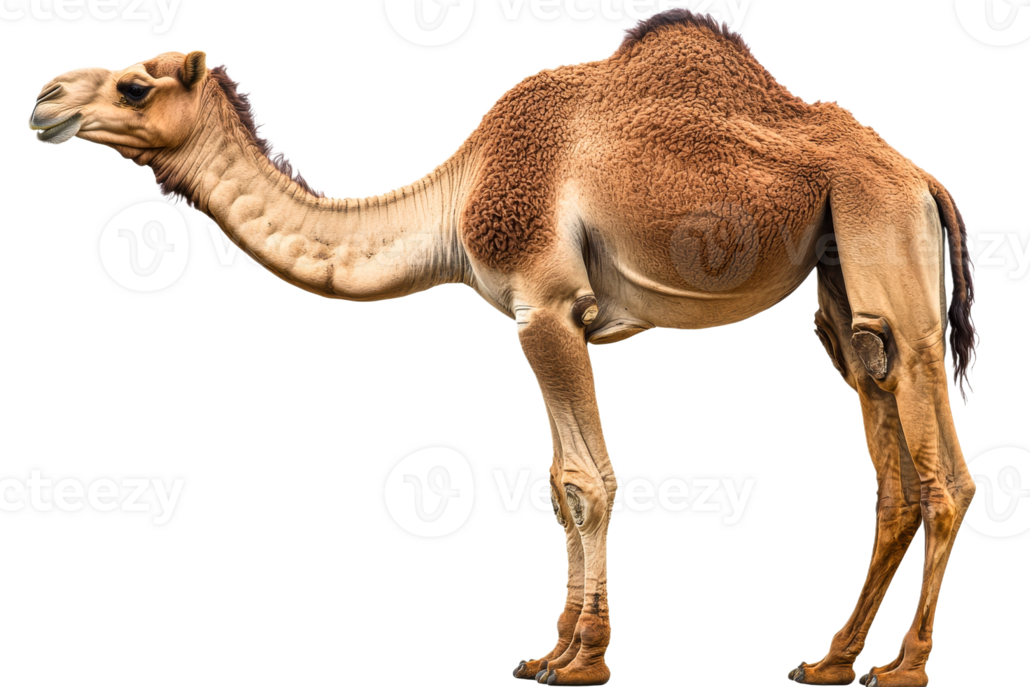 Camel standing on transparent background in profile view png