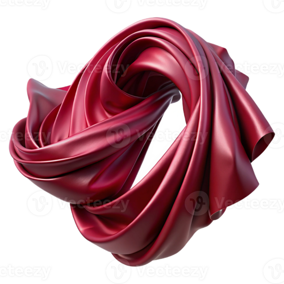 vibrant contemporary Maroon Silk Chiffon Draped Swirls Isolated Cutout professional png