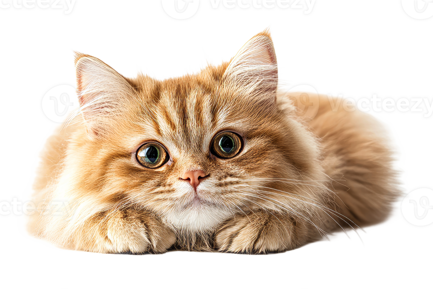 Fluffy orange cat resting on a transparent background png