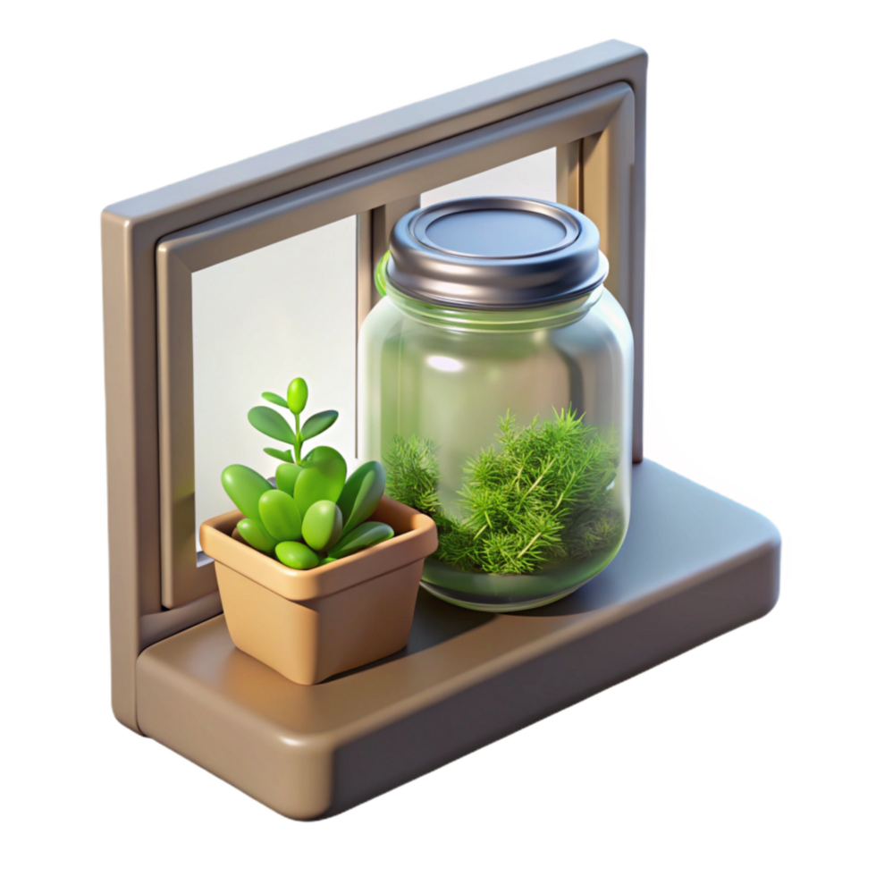 extraordinary abstract Mason Jar Herb Garden Windowsill View Transparent Background high quality png