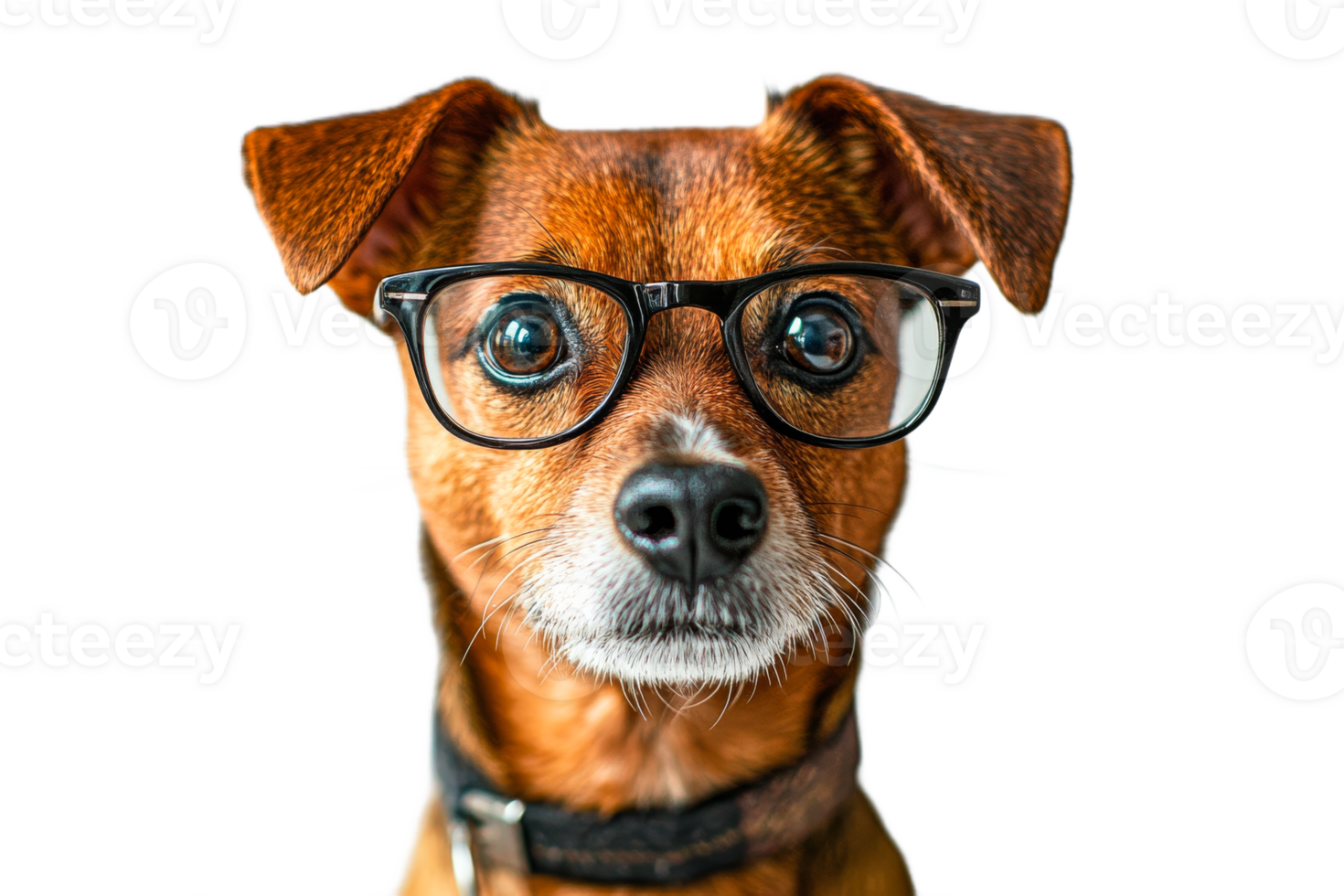 Dog wearing glasses with a curious expression png
