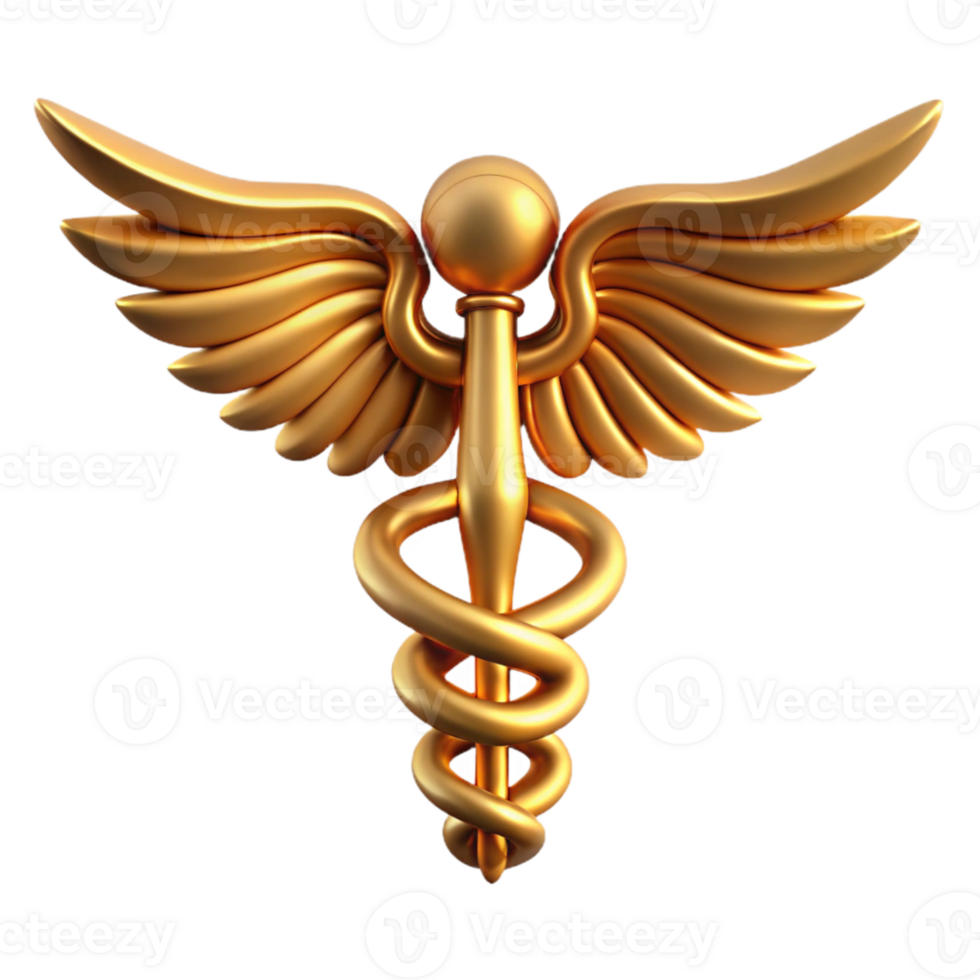 serene traditional Medical Caduceus Symbol Gold Color Transparent Background high resolution png
