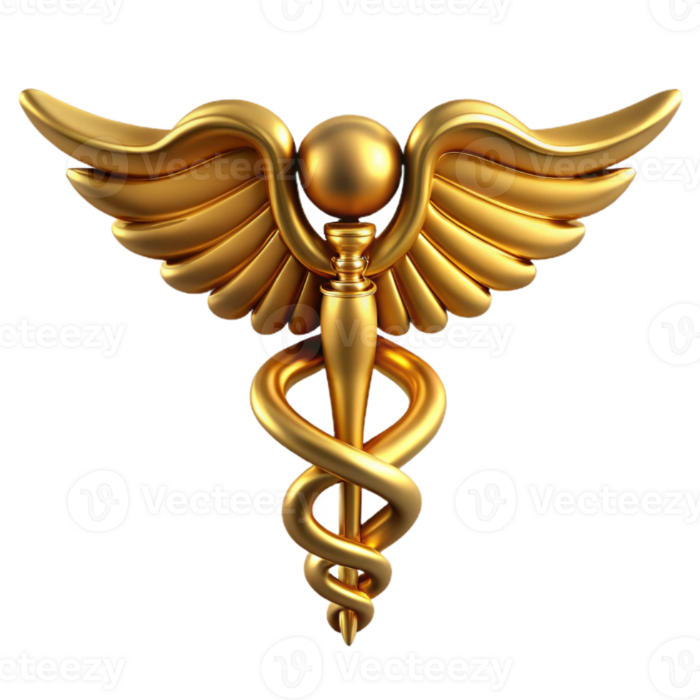 extraordinary traditional Medical Caduceus Symbol Gold Color Transparent Background high resolution png