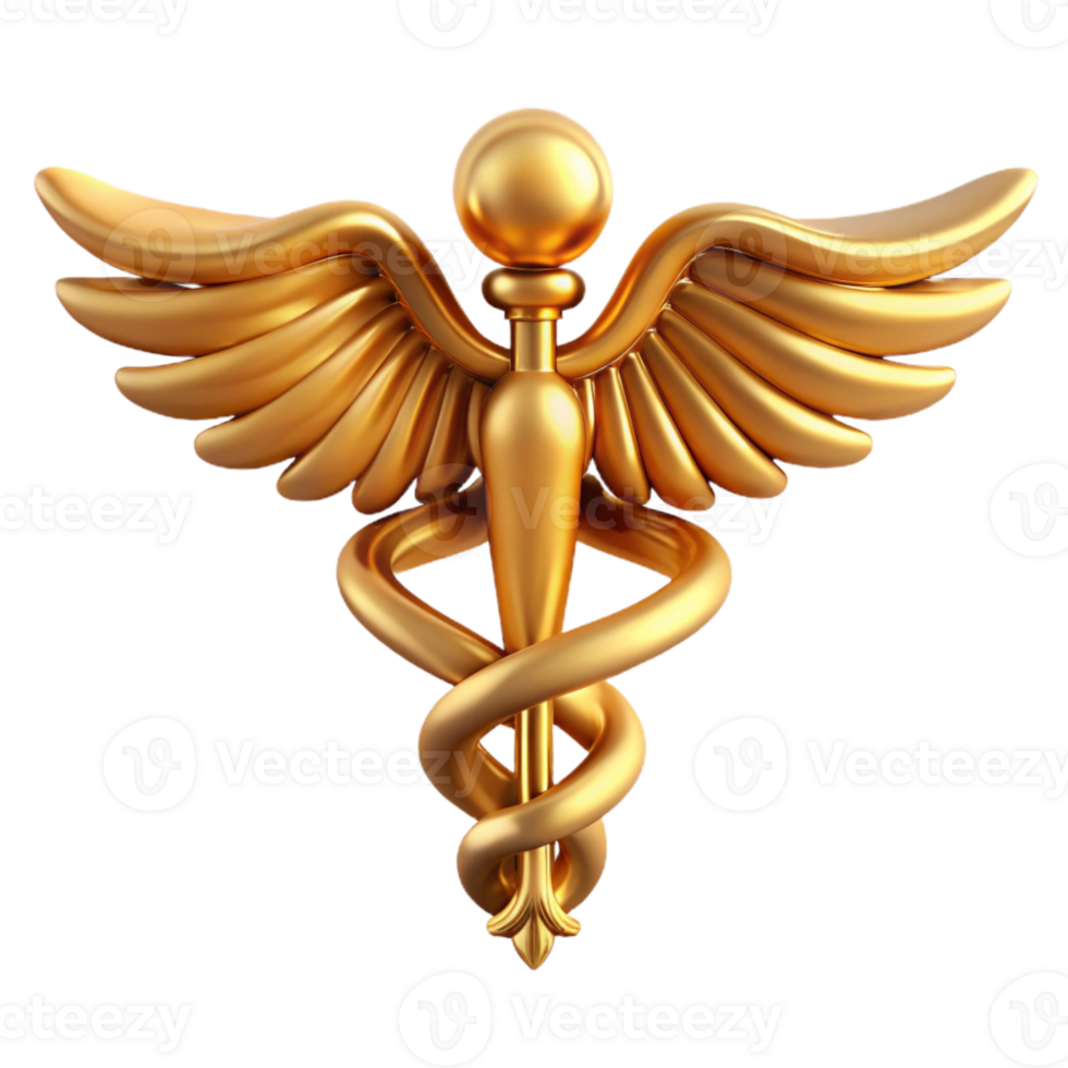 impressive modern Medical Caduceus Symbol Gold Color Transparent Background high quality png
