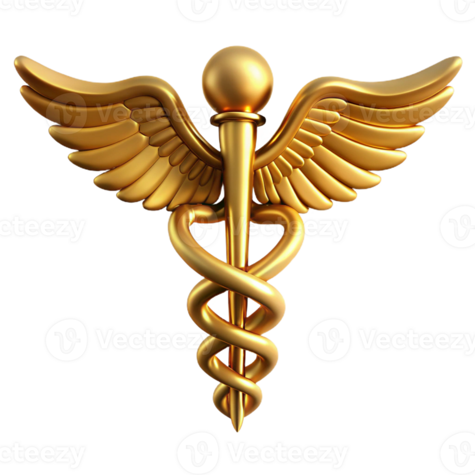 vibrant classic Medical Caduceus Symbol Gold Color Transparent Background exclusive png