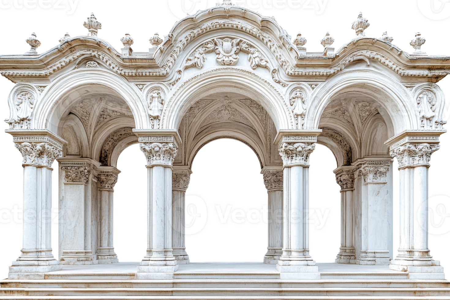 Elegant arched structure with intricate carvings and details png