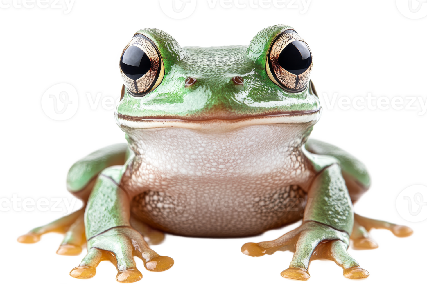 Colorful green frog with large eyes on white background png