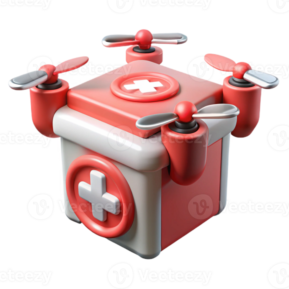 vibrant vintage Medical Drone Delivery Box Red Cross Isolated high resolution png