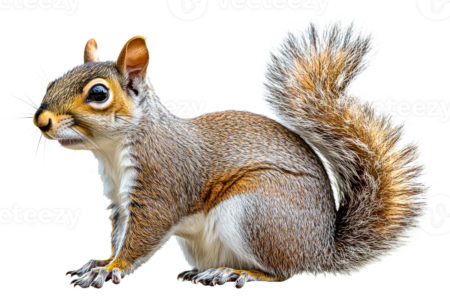 Cute squirrel sitting on a surface with a bushy tail png