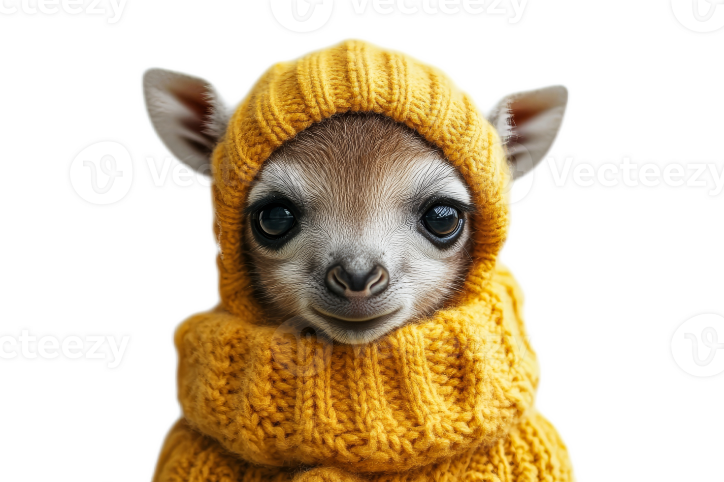 Cute animal wearing a cozy yellow sweater for winter png