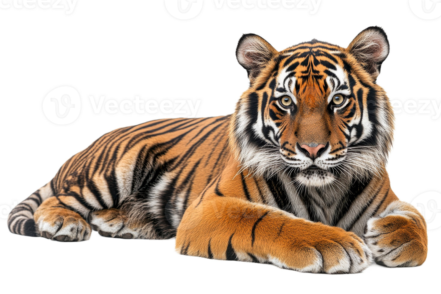 Striped tiger resting on a transparent background png