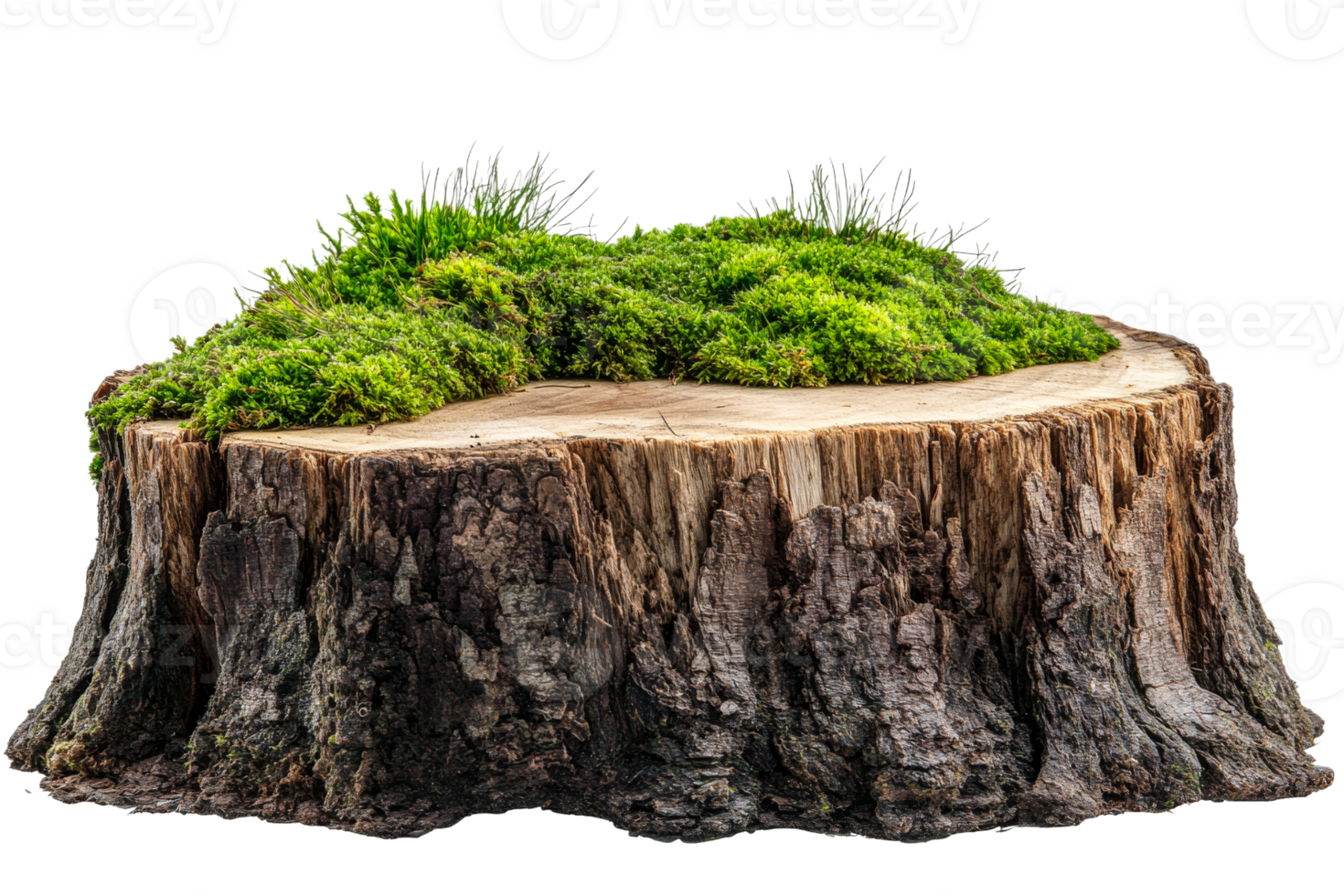 Moss covered tree stump with natural greenery png