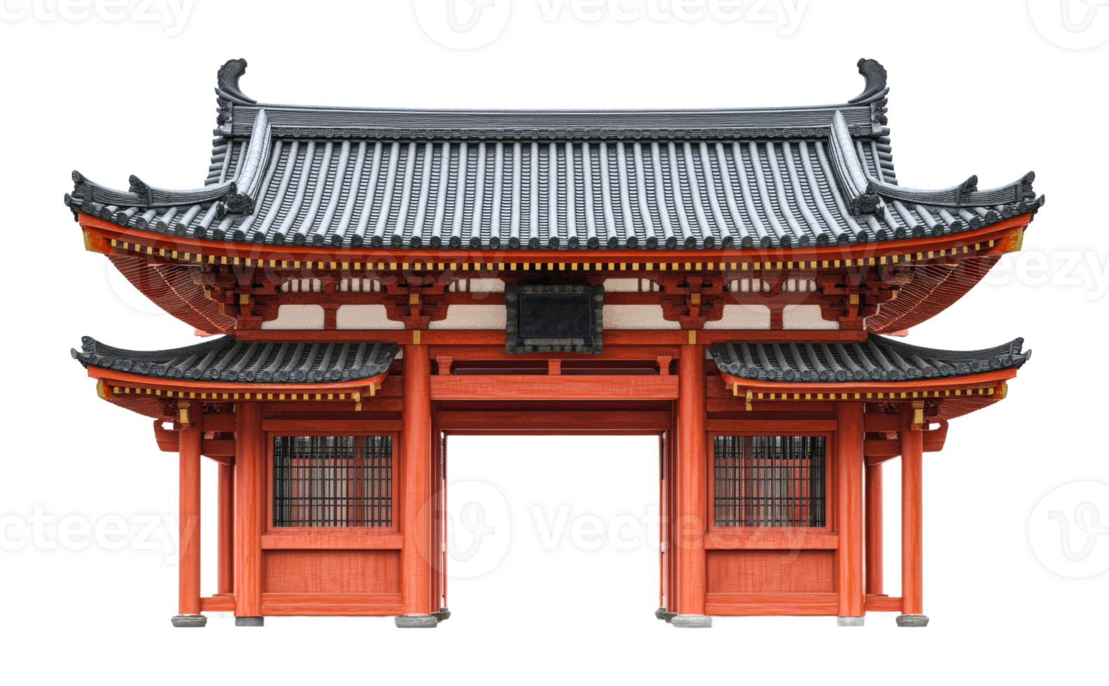 Vibrant red and black Asian architecture png