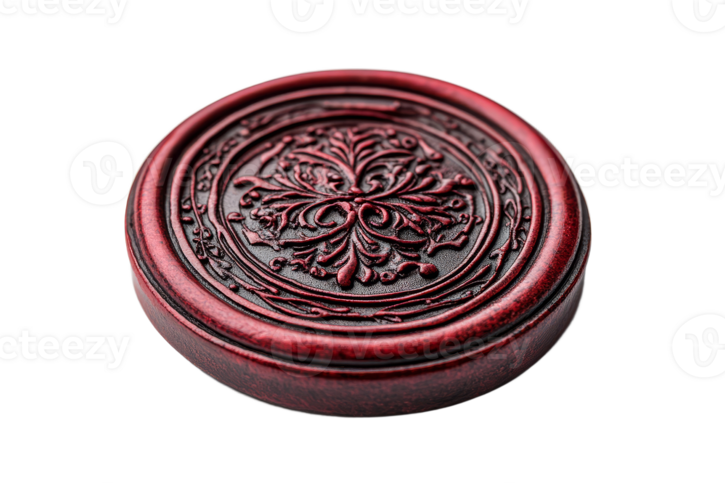 Decorative red wax seal with intricate floral design png