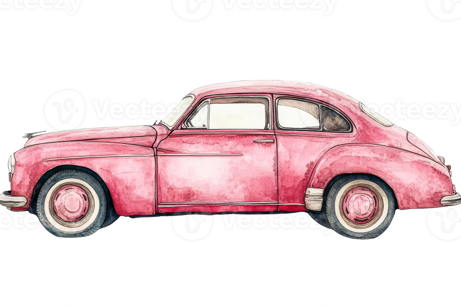 Vintage pink car illustration with transparent background png
