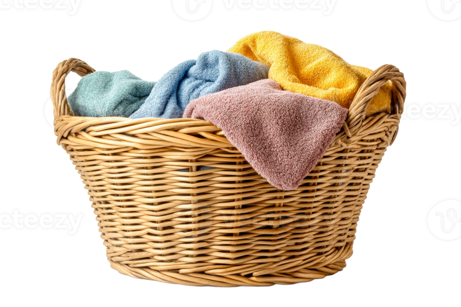 Laundry basket filled with colorful towels png