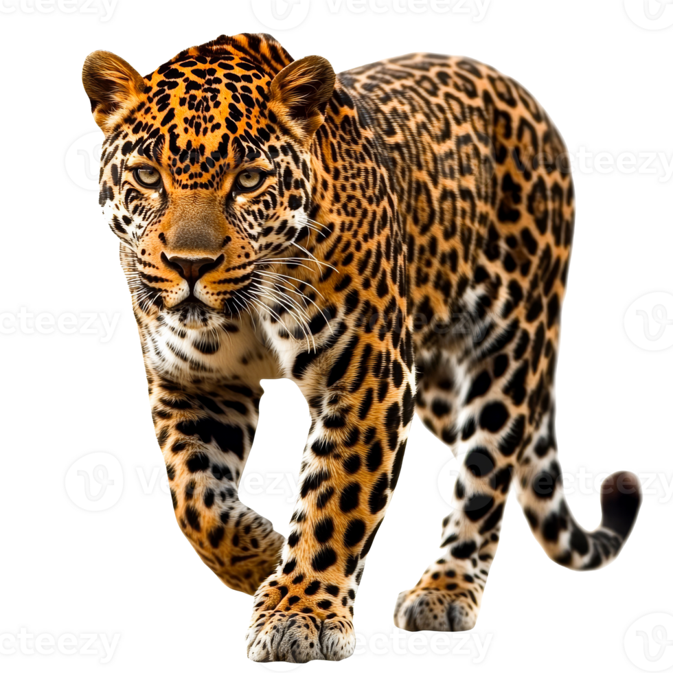 Leopard walking gracefully on a transparent background png