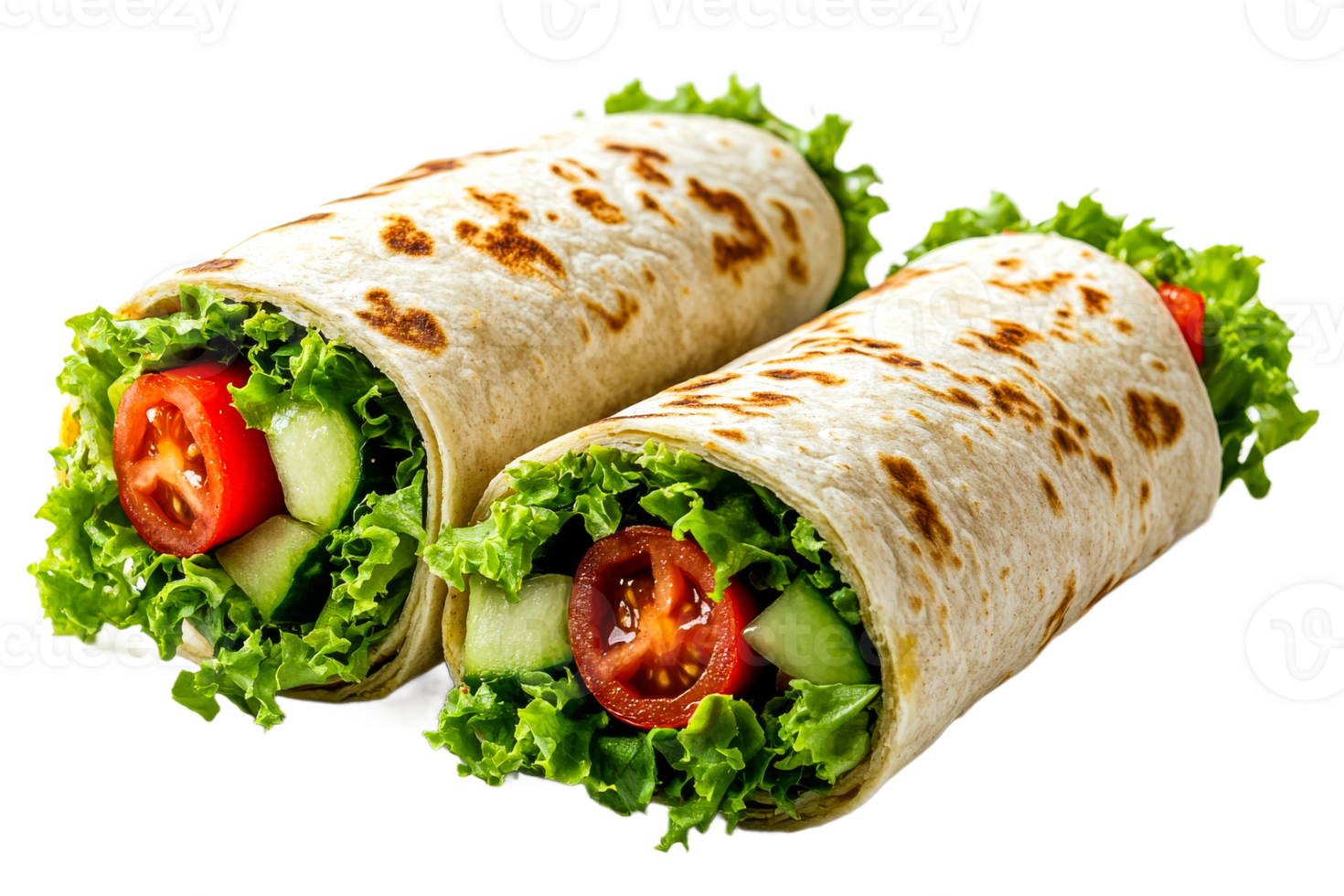 Fresh vegetable wraps with lettuce and tomato filling png