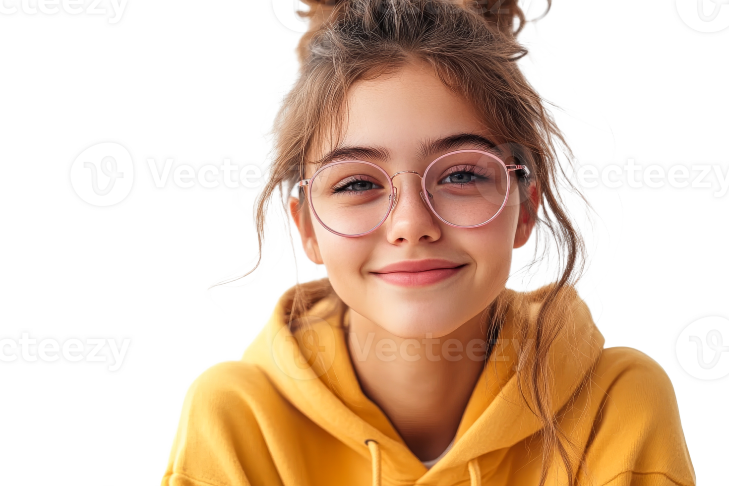 A young girl with glasses smiles warmly png
