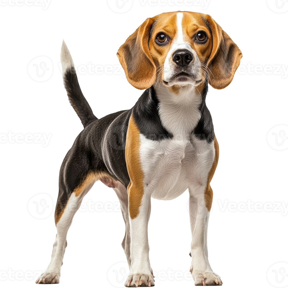 Proud beagle with alert expression on clear bg png