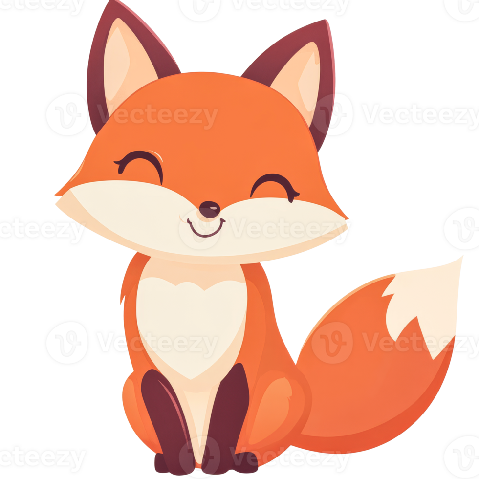 Cute cartoon fox with a cheerful expression sitting png