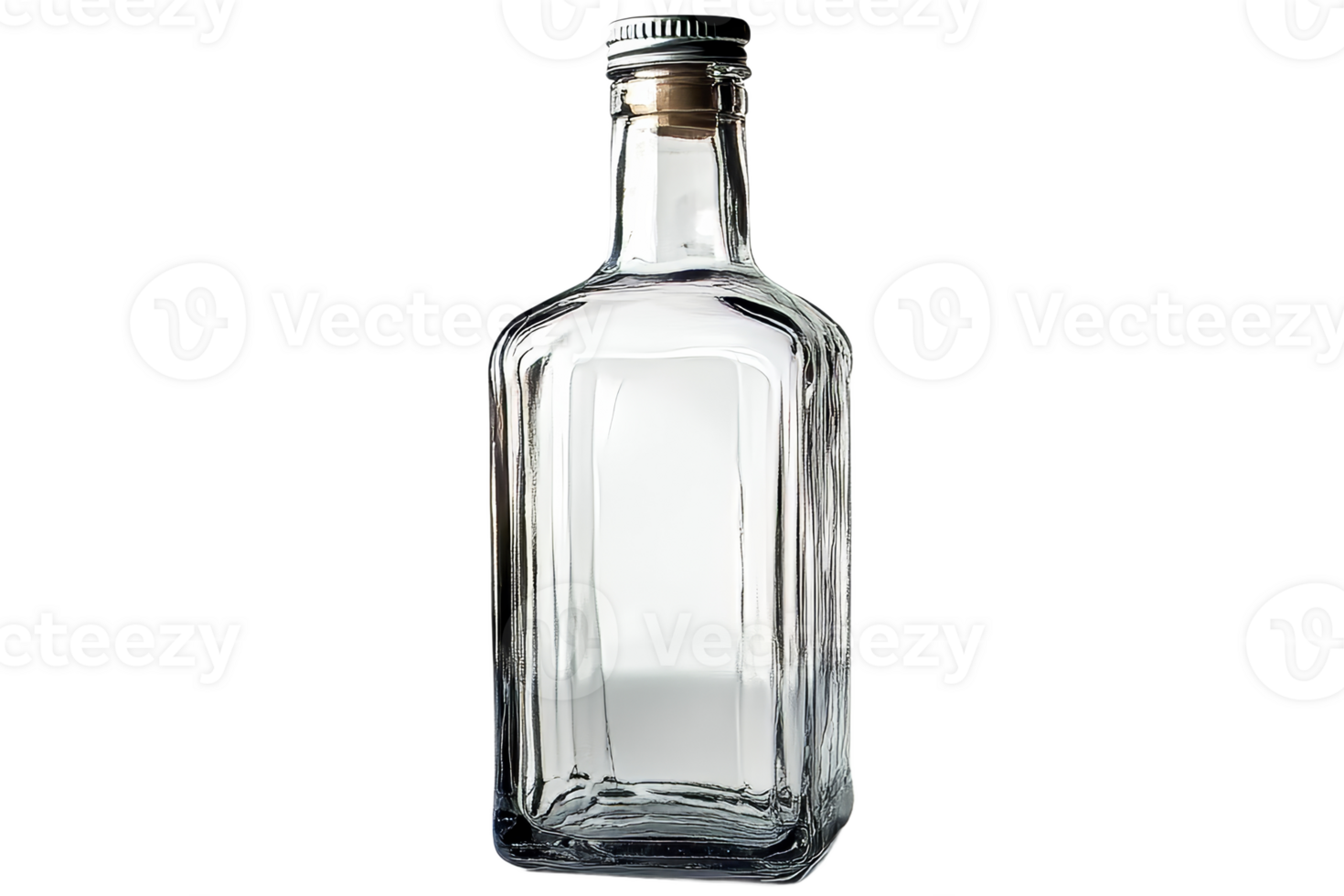 Clear glass bottle with metal cap on transparent background png
