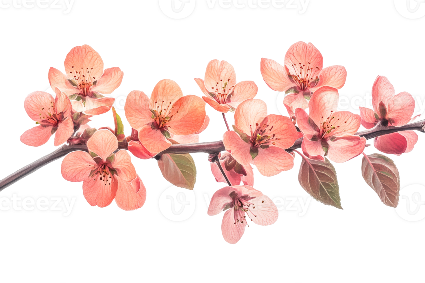 Beautiful pink cherry blossom branch with flowers png