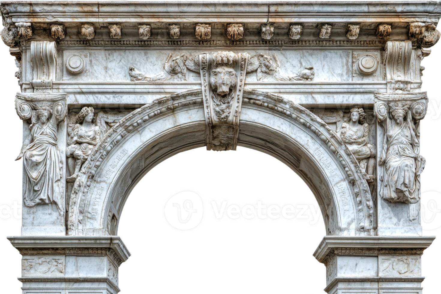 Elegant marble arch with intricate sculptures and details png