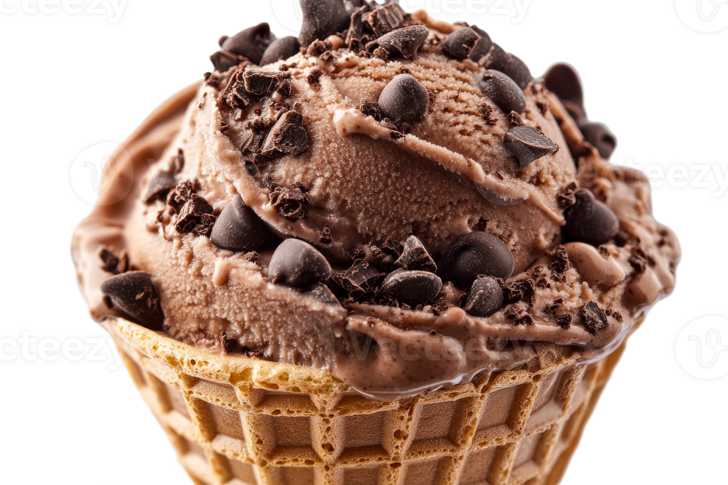 Delicious chocolate ice cream in a waffle cone png