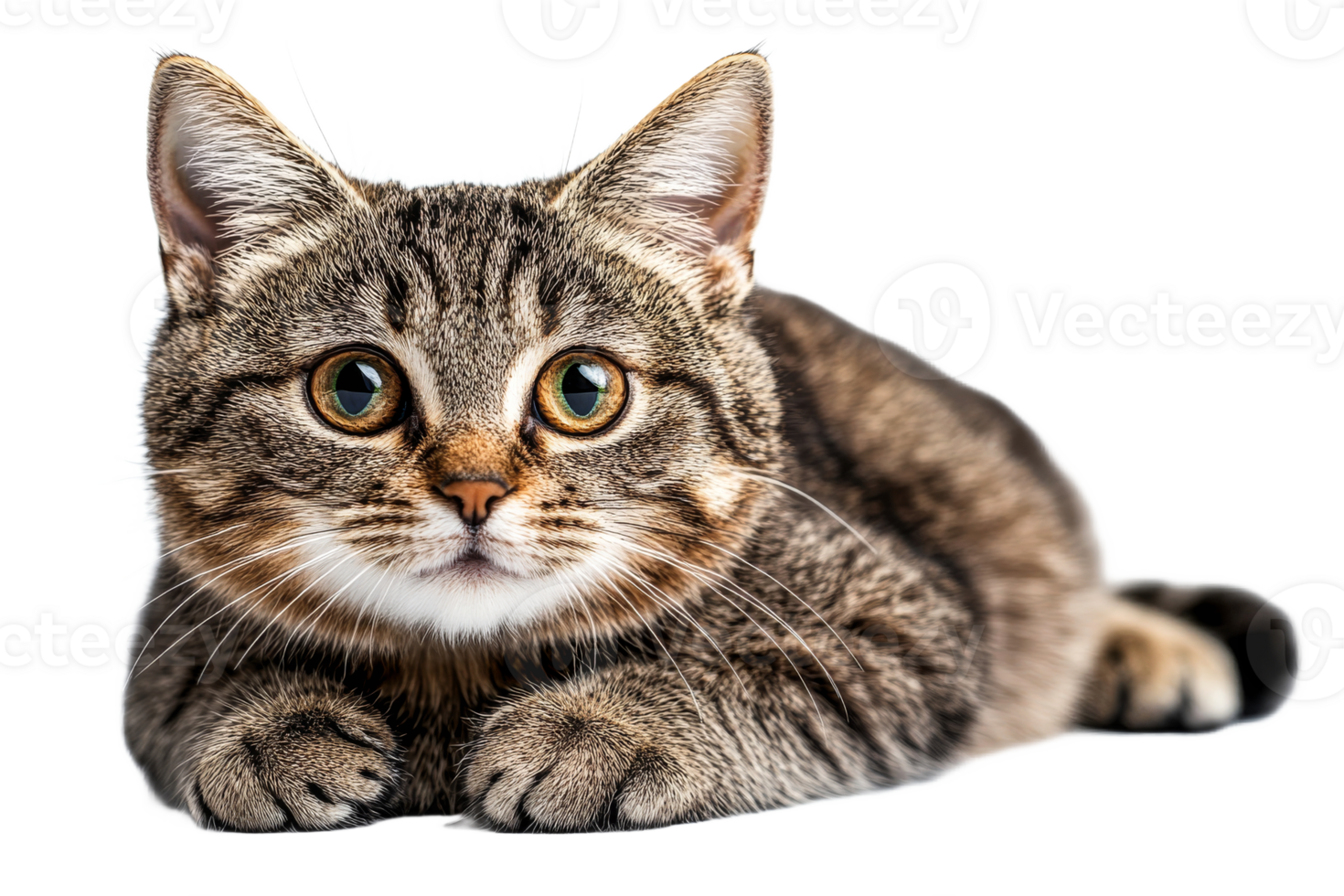 Cute tabby cat resting on a transparent background png