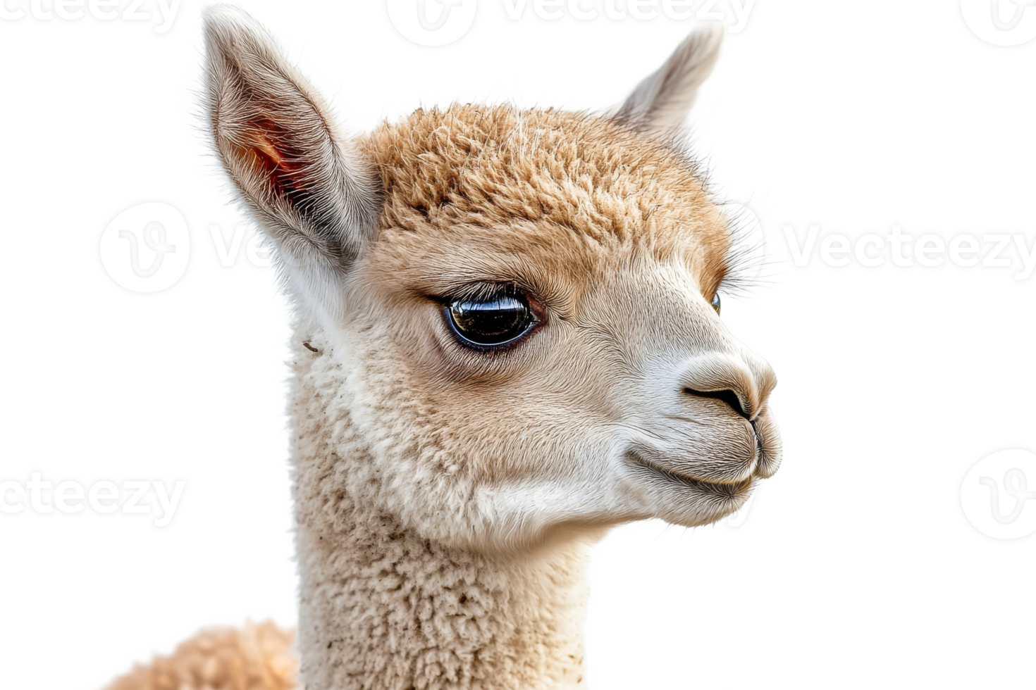 Young llama with soft fur and expressive eyes png