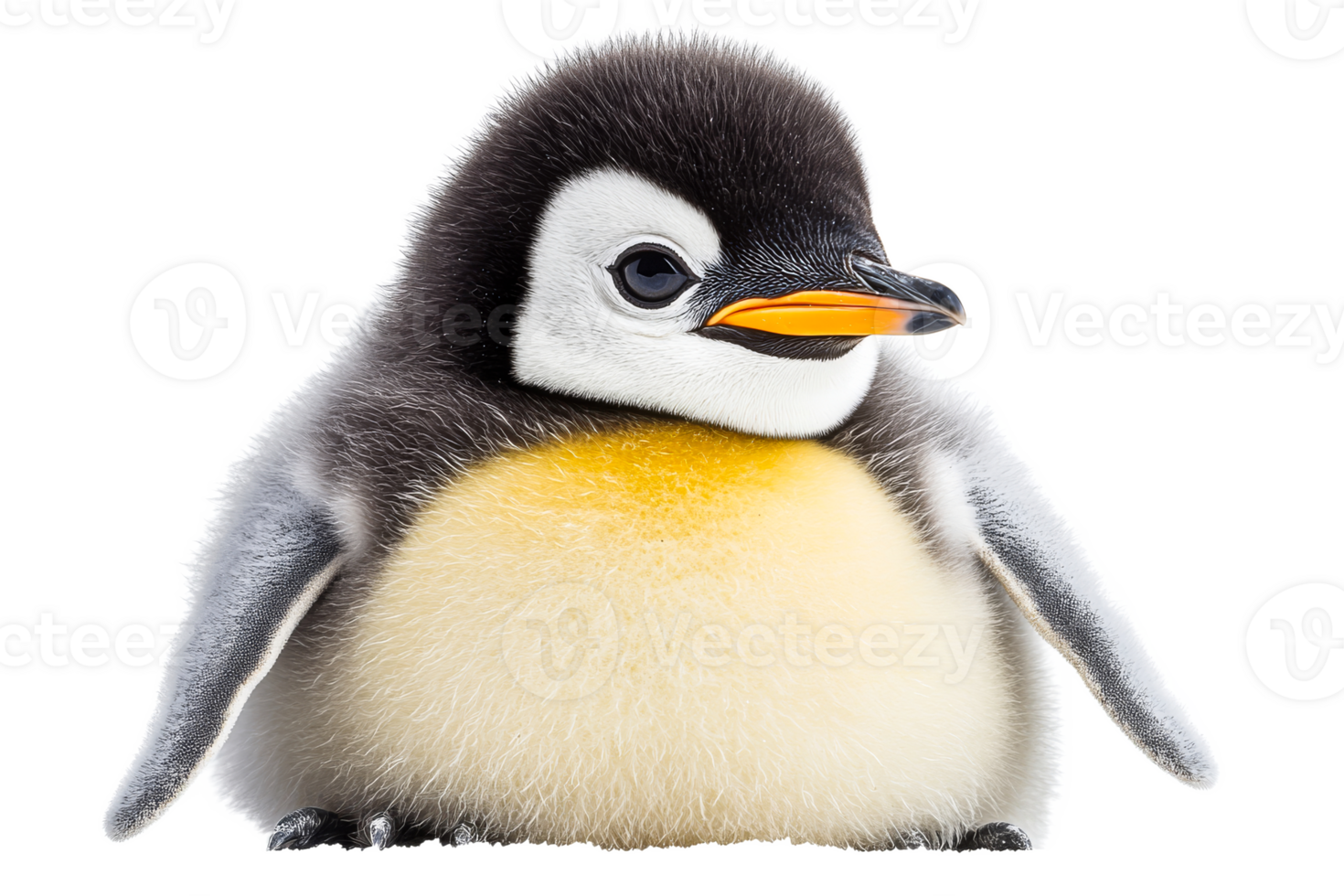 Cute penguin chick with fluffy feathers in a natural pose png