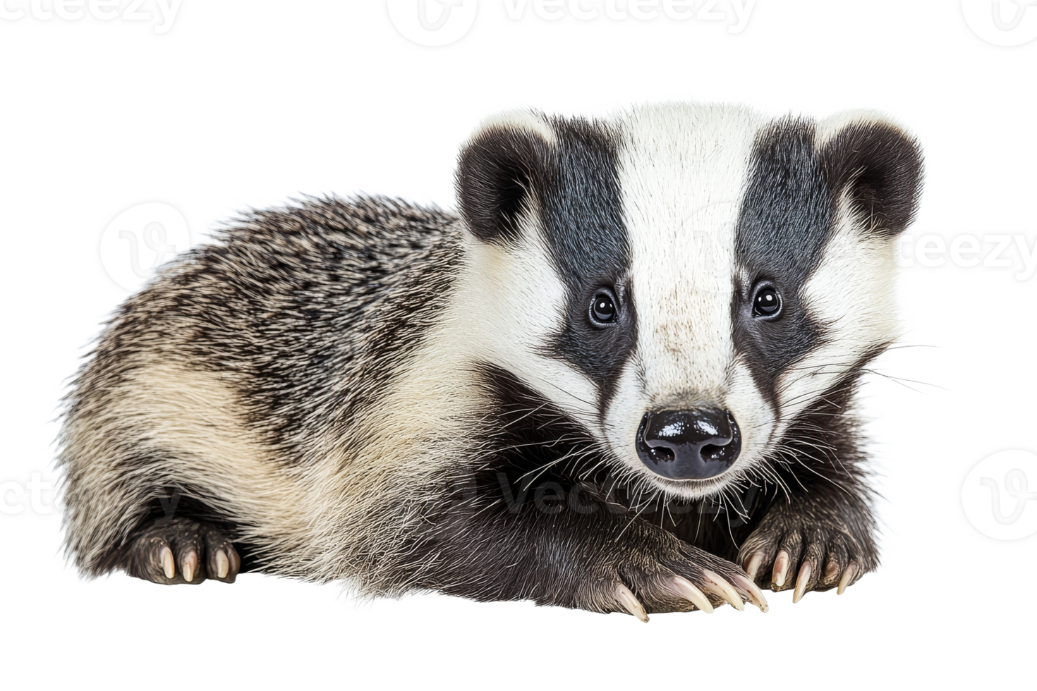 Badger resting on white background in natural pose png