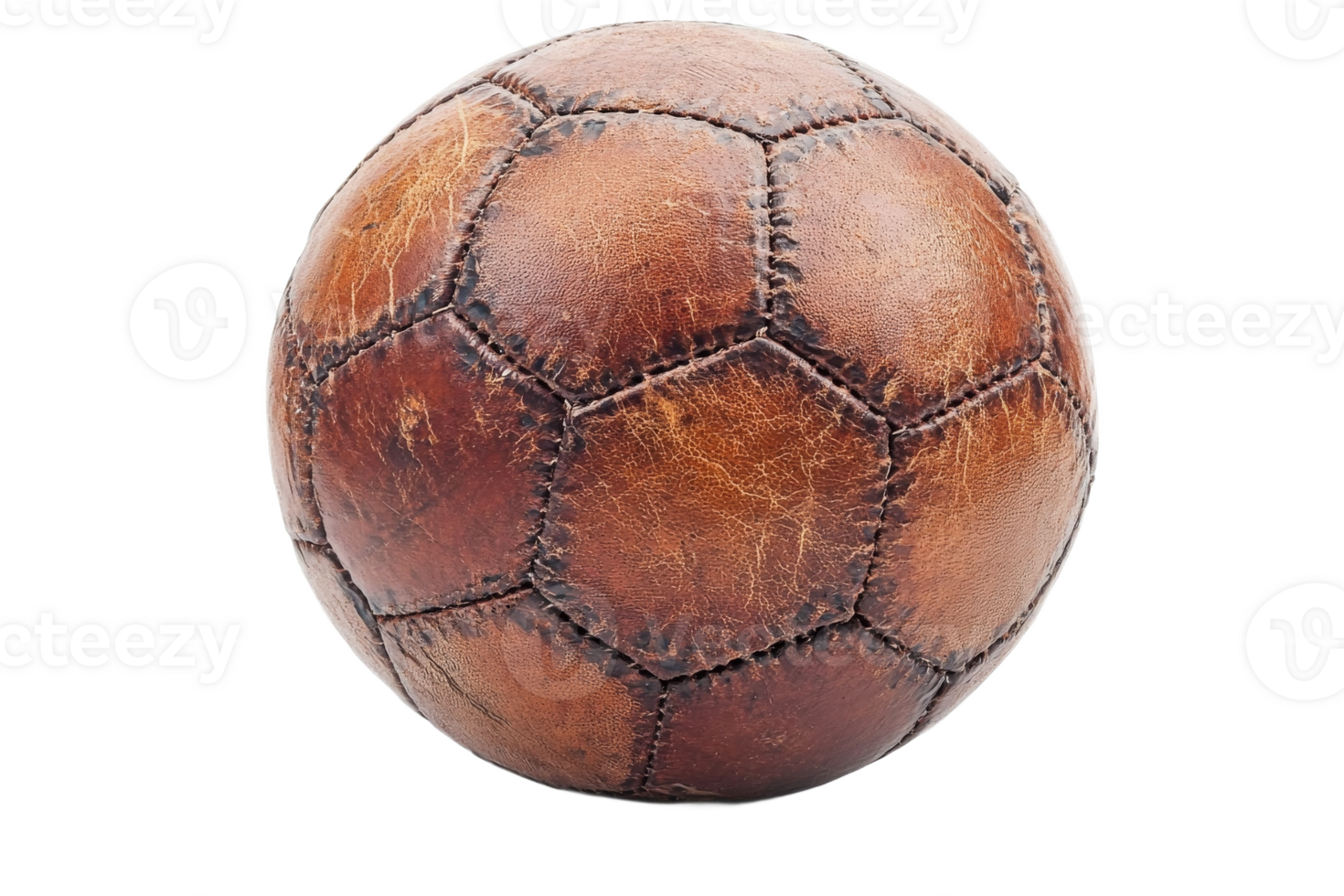 Vintage leather soccer ball with hexagonal pattern design png