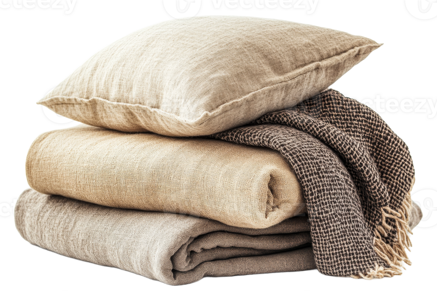 Soft linens stacked neatly for cozy home decor png